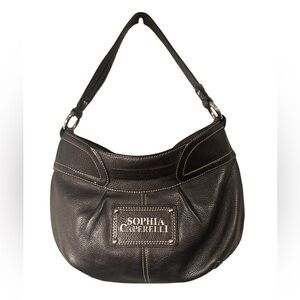 SOPHIA CAPERELLI Medium Black Pebbled Leather Hobo Bag